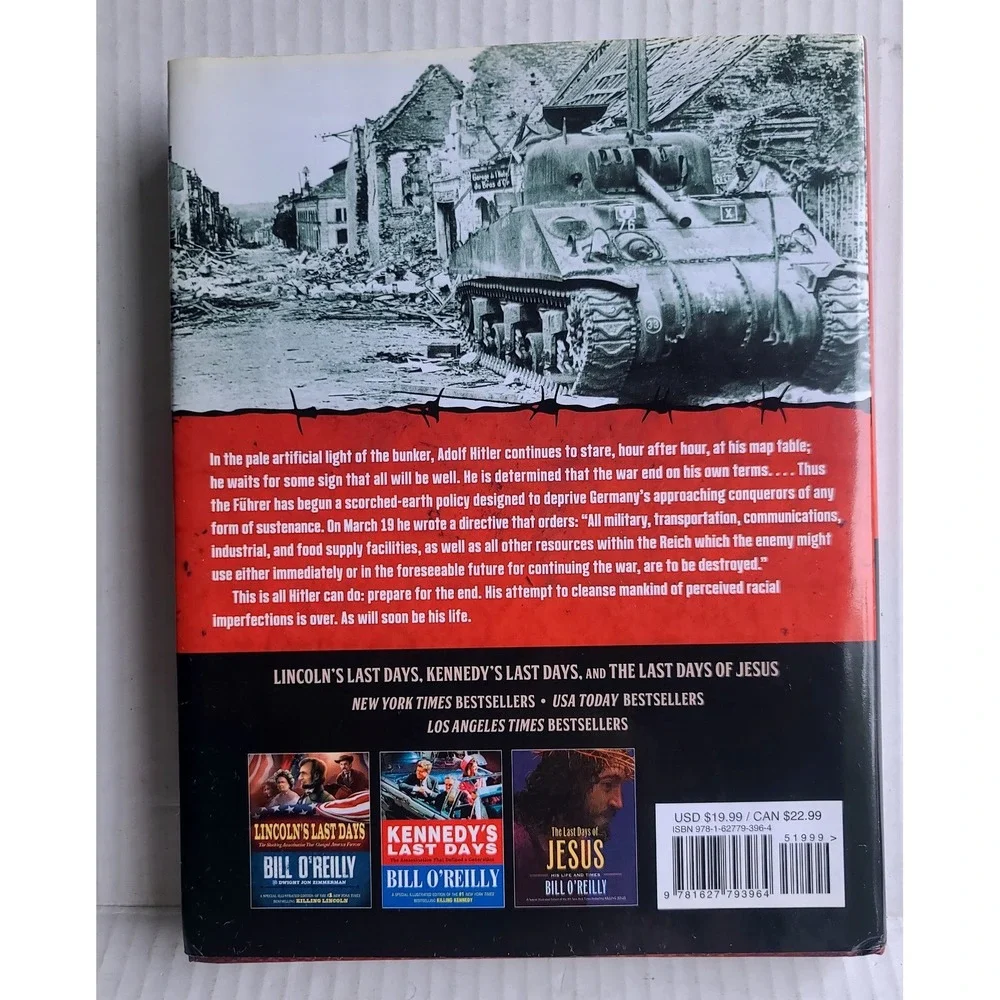 Hitler's Last Days Bill‎ O'Reilly First Edition Hardcover 2015 WWII History Book